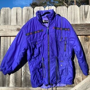 Vintage Edelweiss Purple Ski Jacket with floral style trimmings size XL